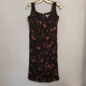 Rare London Black and Brown Floral Midi Dress